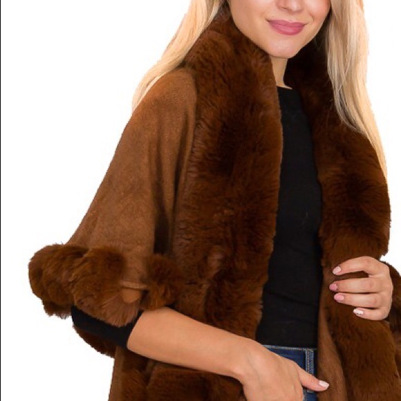 NEW COLOR! Luxurious WINTER Brown Plush Faux Fur Double Layer Cape - Picture 5 of 8